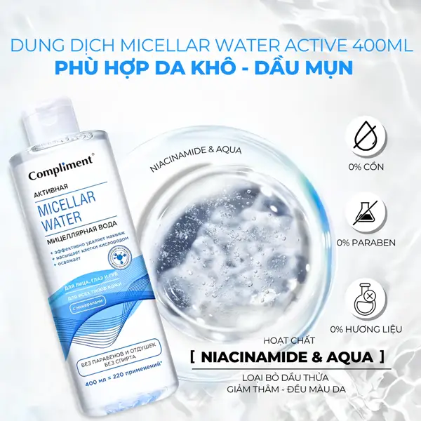 Nước Tẩy Trang Compliment Cho Da Mụn, Trắng Xanh 400ml Nước Tẩy Trang Compliment Cho Da Mụn, Trắng Xanh 400ml